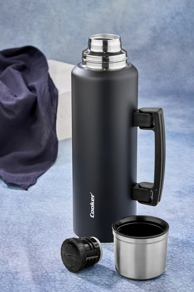 Cooker CKR2085 1.5 Litre Çift Katlı Kulplu Çelik Termos Siyah - 4