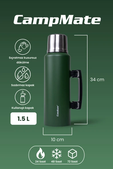 Cooker CKR2085 1.5 Litre Çift Katlı Kulplu Çelik Termos Yeşil - 2