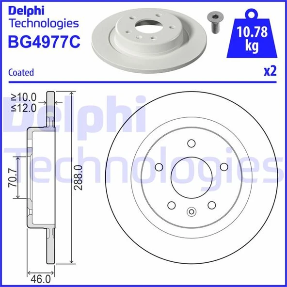DELPHI BG4977C ARKA FREN AYNASI INSIGNIA B 2017 >> 16 İNÇ 288x12x5DL DOLU 13517857-13521008-YR00078280 ürün görseli 1