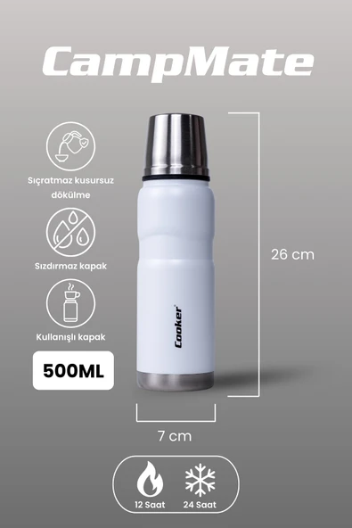 Cooker CKR2052 500 ML Çift Kat Sızdırmaz Paslanmaz Çelik Termos Beyaz - 2