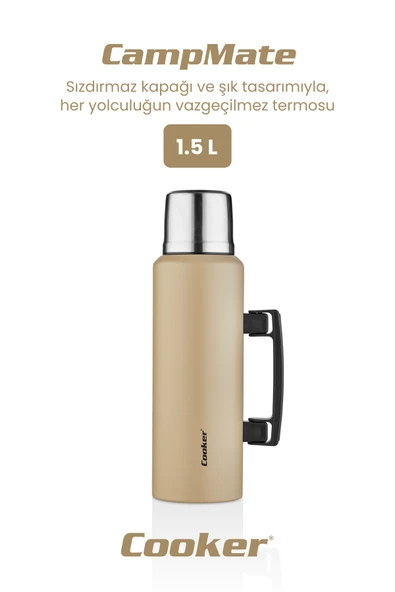 Cooker 1.5 Litre Çift Katlı Çelik Termos Bej - 1