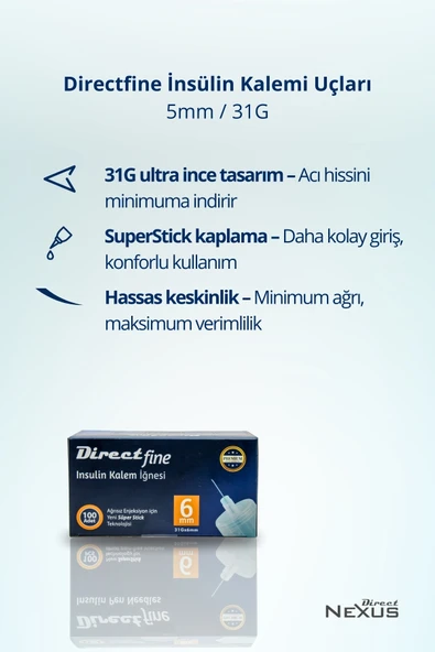 DİRECT Fine Kalem İğnesi 6mm 100 Adet Mikro İnce Uçlu, Ağrısız Kullanım - 3
