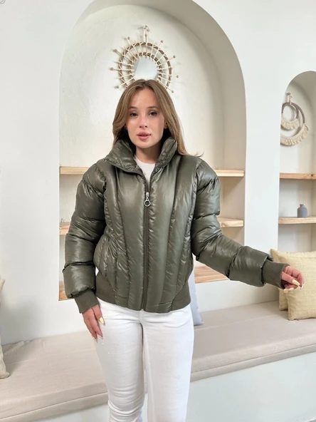Puffer kısa mont haki st25534 ürün görseli 1
