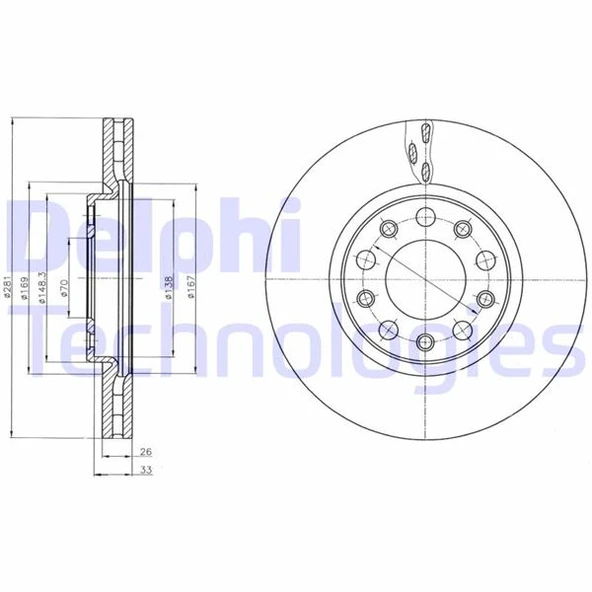 DELPHI BG4314 ÖN FREN AYNASI ALFA ROMEO GIULIETTA 1.4TB-1.6JTDM 10>FIAT 500X 1.4-1.3DMT-1.6DMTJ 14> 281x5DxHAVALI DF6450 51815312-51806278-51937306 ürün görseli 1