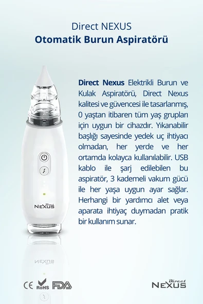DİRECT NEXUS Elektrikli Bebek Burun Aspiratörü Küçük Çocuklar Için Güvenli Ve Etkili Burun Emici - 5