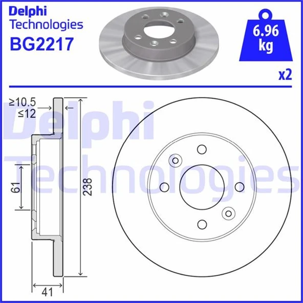 DELPHI BG2217 ÖN FREN AYNASI R9-R11-R19 CLIO I 91> CLIO II 98> MEGANE I 96> TWINGO 96> CLIO SYMBOL 00> LOGAN 06> SANDERO 08> 238x12 4 DELİK 7701204282-7700704705 ürün görseli 1