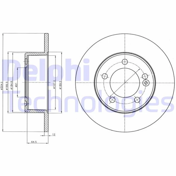 DELPHI BG4321 ARKA FREN AYNASI RENAULT MASTER III 10> OPEL MOVANO B 13> 2.3dCi 305x12x71.5 5 DELİK TEK TEKER 432064087R-4421080-93168847 ürün görseli 1