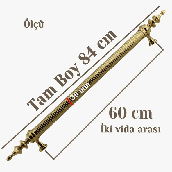 Otağ Gold Altın 60 cm Kapı Çekme Kolu Tutma Kulpu Kulbu Çelik Dış Kapı Tutamağı Sürgülü Lüks Model - Resim 3