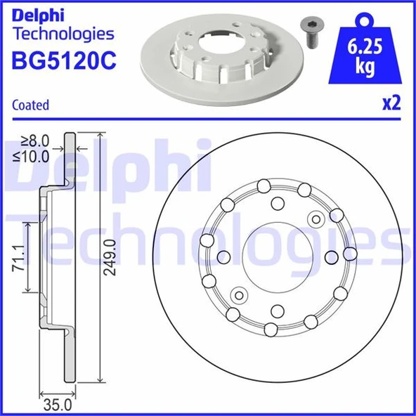 DELPHI BG5120C ARKA FREN AYNASI CORSA F 19> MOKKA 20> 208 19> 2008 19> C4 20> DS3 18> 249x35x4DL DOLU 1643574180 ürün görseli 1