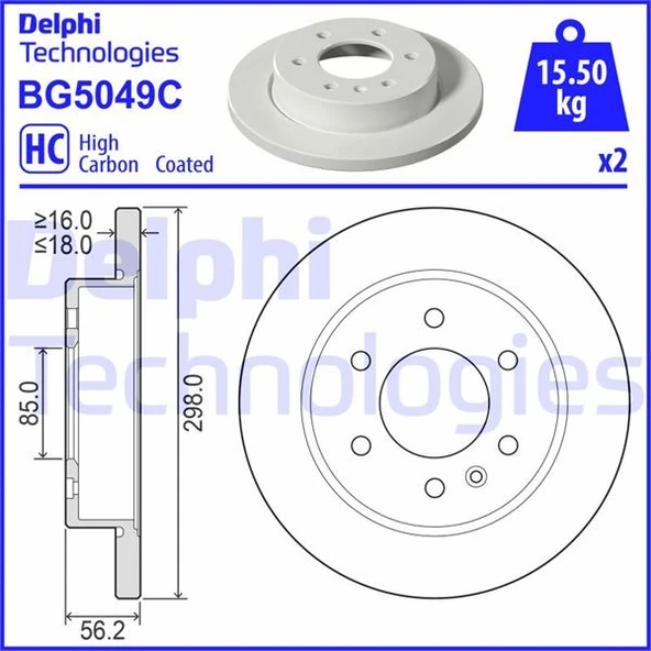 DELPHI BG5049C FREN DISKI ARKA MERCEDES SPRINTER B907 B910 18> ELEKTRONIK PARK FRENI A9104232100 ürün görseli 1