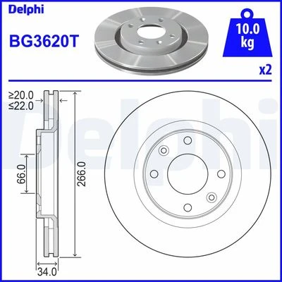 DELPHI BG3620T ÖN FREN AYNASI CORSA F-301-307-206-207-PARTNER-BERLINGO-C-ELYSEE-C2-C3 02 >C5-C4 266x22x4DLxHAVALI CROSSLAND X-DS3-2008-1007-208 4249.G1-4246.W1-4246.W7-4246.W7 3556159-1629058880-16478 ürün görseli 1