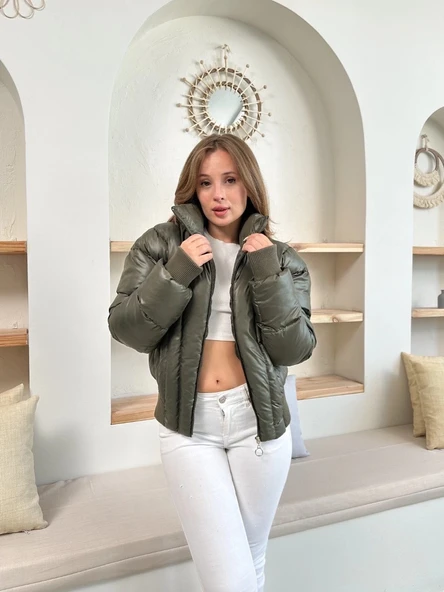 Puffer kısa mont haki st25534 - Resim 2