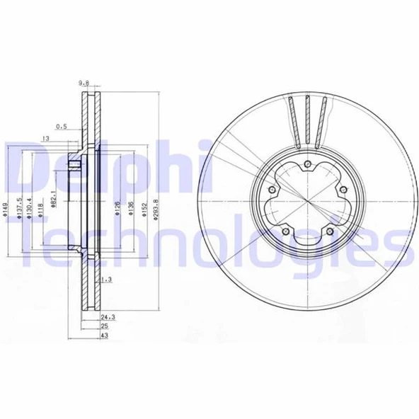 DELPHI BG3504 ÖN FREN AYNASI TRANSİT V184 00 > ARKADAN ÇEKİŞLİ 294x24.3x5DLxHAVALI 2C161125AA-4041428-YC1J1125B2B ürün görseli 1