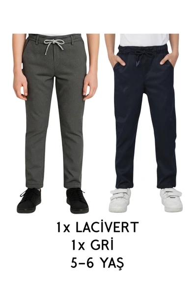 Erkek Çocuk Okulluk Pantolon Gri ve Lacivert Renk 2'Li ürün görseli