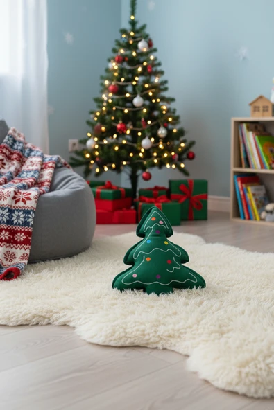 Yılbaşı Çam Ağacı Peluş Yastık Ev ve Ofis Dekoratif Hediyelik Aksesuar