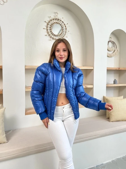 Puffer kısa mont mavi st25534 - Resim 7