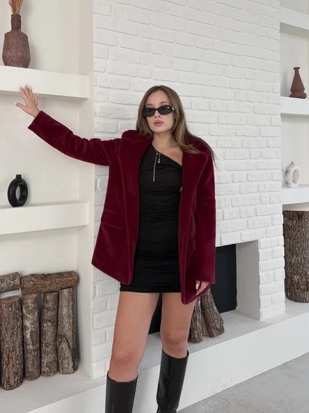 Fok ceket premıum kalite bordo st255860 - Resim 3