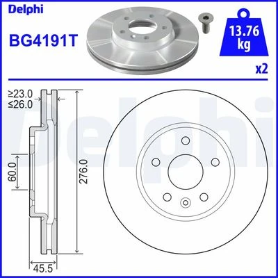 DELPHI BG4191T ÖN FREN AYNASI ASTRA J 10> CRUZE 09> AVEO 11> 276x26x5DL 15 İNÇ HAVALI 95526655 13502044-13502045-569069-569073 ürün görseli 1