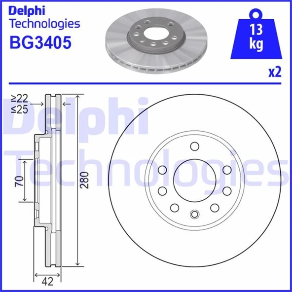 DELPHI BG3405 ÖN FREN AYNASI ASTRA H 04 > COMBO C 03> MERIVA B 10> ZAFIRA B 05> 280x25x5DL HAVALI 95526655 569060-569066-90539466-93197592 ürün görseli 1