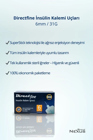 DİRECT Fine Kalem İğnesi 6mm 100 Adet Mikro İnce Uçlu, Ağrısız Kullanım - 2