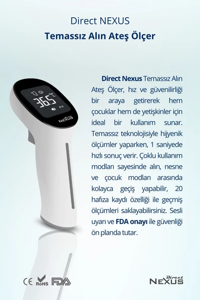 DİRECT NEXUS Temassız Infrared Alından Ateş Ölçer Hızlı Ve Doğru Ölçüm - Resim 4