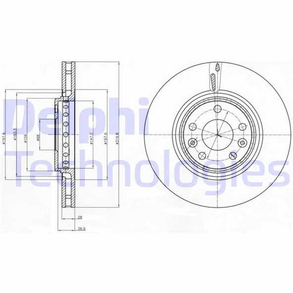 DELPHI BG4266 ÖN FREN AYNASI RENAULT GRAND SCENIC III 09> GRAND SCENIC IV 16> LAGUNA III 07>15 LATITUDE 11> MEGANE III 09> MEGANE IV 15> MEGANE E TECH 23> 320x28x5 DELİK HAVA KANALLI 402060003R-402061 ürün görseli 1