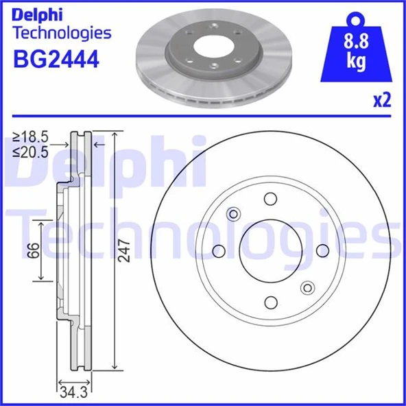 DELPHI BG2444 ÖN FREN AYNASI P106 I-II 91-02 206 98 >306 93-01 SAXO 96-03 XSARA 97-00 247.5x20.4x4DLxHAVALI 4246.A7-4246.94-4249.96-95661747 ürün görseli 1