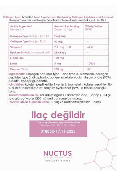 NUCTUS Collagen Peptides With Bromelain 304.8 GR - Resim 8