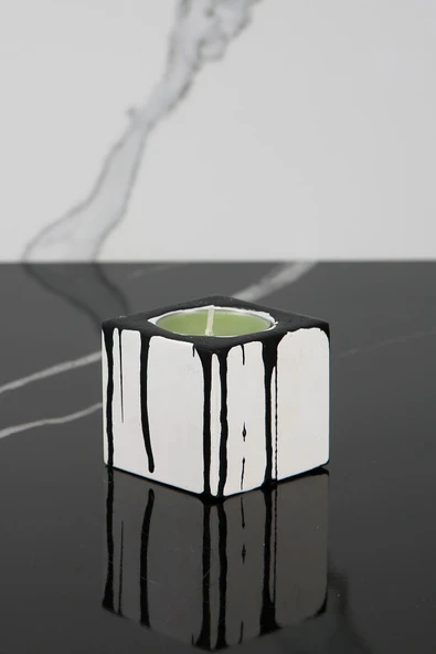 4 Parça Beton Banyo Seti Diş Fırçalık Mumluk Tütsülük Tepsi - Resim 3