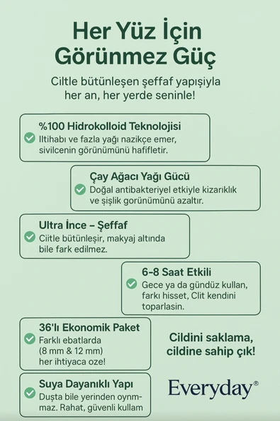 EVERYDAY Akne Bandı 36 Adet / Bandı - Pimple Patch- Hidrokolloid Bant - 5