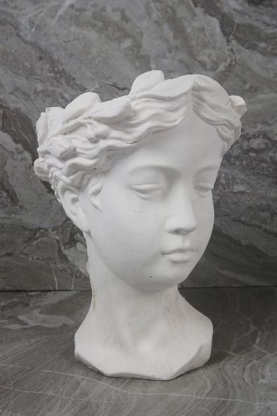Büyük Boy Beton Helen Antik Heykel Saksı Beyaz 25 Cm - 2