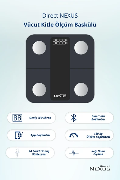 DİRECT NEXUS Vücut Kitle Indeksi Ölçüm Baskülü Dijital Lcd Ekranlı Akıllı Telefon Bağlantılı Ve Hassas Tartı - Resim 3