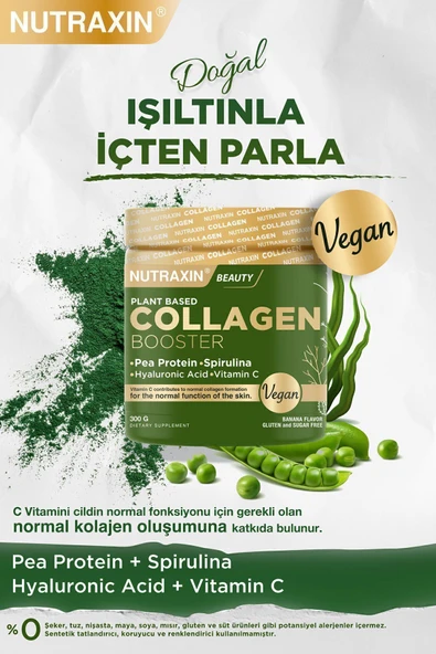 NUTRAXİN Vegan Protein Booster 300 Gr - Pea Protein, Spirulina, Vitamin C, Hyaluronik Asit Glutensiz - Resim 2