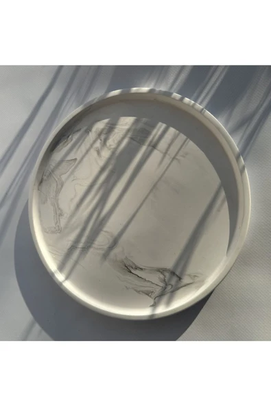 Mermer Desenli 26cm Banyo,dekoratif,sunumluk Tepsi Siyah - 2