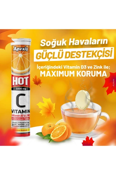 APEXİS Vitamin C+ Çinko Hot Efervesan Tablet 20'li - Resim 2