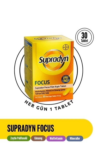 SUPRADYN Focus 30 Film Kaplı Tablet| Zeytin Polifenolü, Ginseng, Multivitamin Ve Mineral Içeren Takv ürün görseli 1