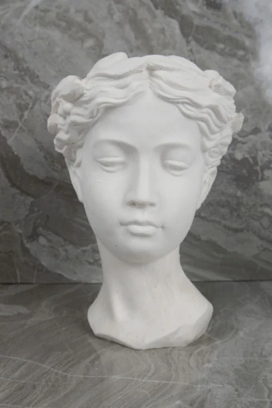 Büyük Boy Beton Helen Antik Heykel Saksı Beyaz 25 Cm - 1