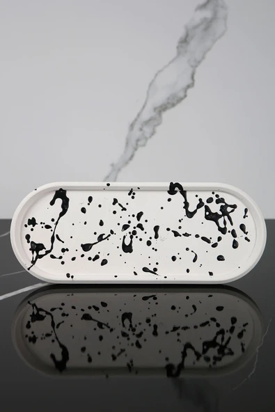 4 Parça Beton Banyo Seti Diş Fırçalık Mumluk Tütsülük Tepsi - Resim 5