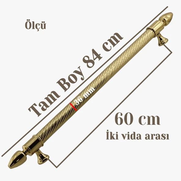 Kubbe Gold 60 cm Kapı Çekme Kolu Tutma Kulpu Kulbu Çelik Dış Kapı Tutamağı Sürgülü Kapı Lüks Model - Resim 3