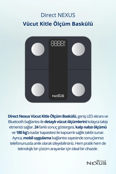 DİRECT NEXUS Vücut Kitle Indeksi Ölçüm Baskülü Dijital Lcd Ekranlı Akıllı Telefon Bağlantılı Ve Hassas Tartı - Resim 4