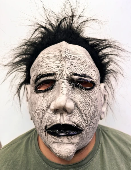 Siyah Saçlı Michael Myers Lateks Yüze Tam Yapışan Et Maske Korku Maskesi ürün görseli 1