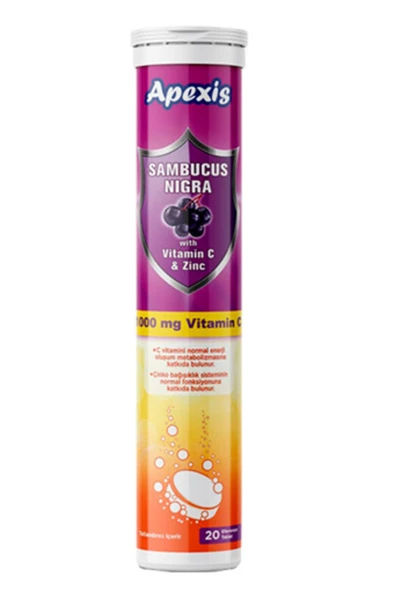 APEXİS Sambucus Nigra Vitamin C 1000 Mg & Zinc 20 Efervesan Tablet ürün görseli