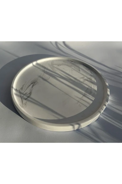 Mermer Desenli 26cm Banyo,dekoratif,sunumluk Tepsi Siyah