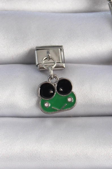 316L Çelik Gümüş Renk Sallantılı Yeşil Kurbağa Figür Nomination Charm - TJ-BC1071 ürün görseli 1