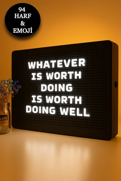 Işıklı Yazı Tahtası Mesaj Panosu Pegboard Pano 94 Harf ve Emoji Seti Çocuk yazı Tahtası LED Işık ürün görseli