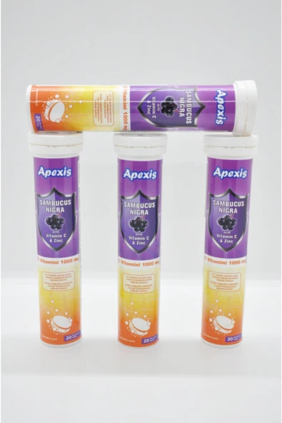 APEXİS Sambucus Nigra Vitamin C Zinc 1000 Mg 20 Efervesan Tablet 4 Adet
