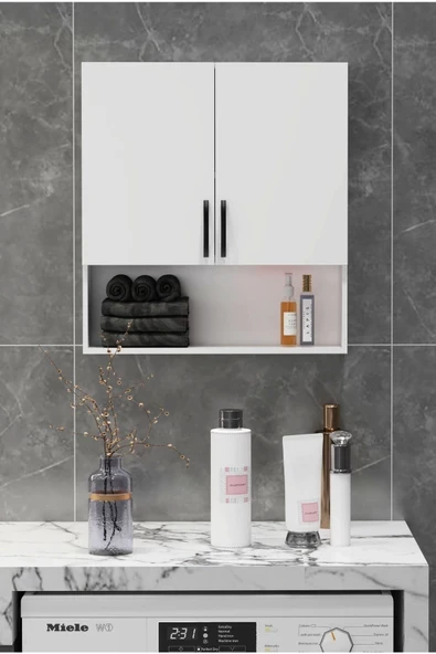 Makbulce Defne Beyaz Çamaşır Makinası Üst Dolabı ürün görseli