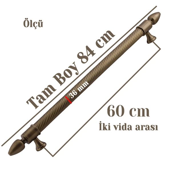 Kubbe Antik 60 cm Kapı Çekme Kolu Tutma Kulpu Kulbu Çelik Dış Kapı Tutamağı Sürgülü Kapı Lüks Model - Resim 3