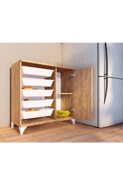 Makbulce Buse Çok Amaçlı Sepetli Kiler Ve Oyuncak Dolabı-Atlantik Çam ürün görseli 1