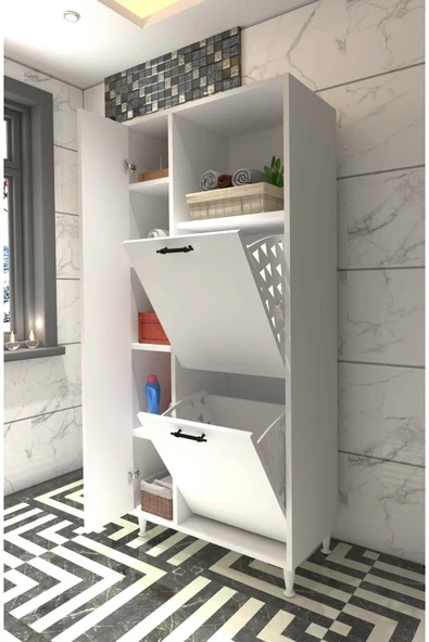 makbulce Menekşe 2li Çamaşır Sepetli Çok Amaçlı Dolap ürün görseli 1